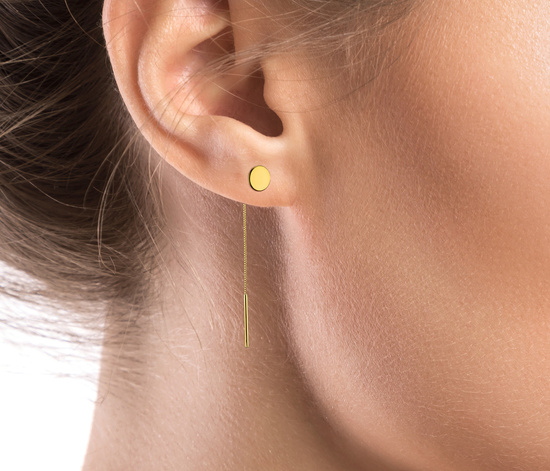 Złote kolczyki 585 wiszące - przewlekane koła