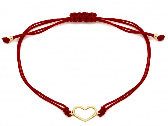 Bransoletka złote serce na czerwonym sznurku