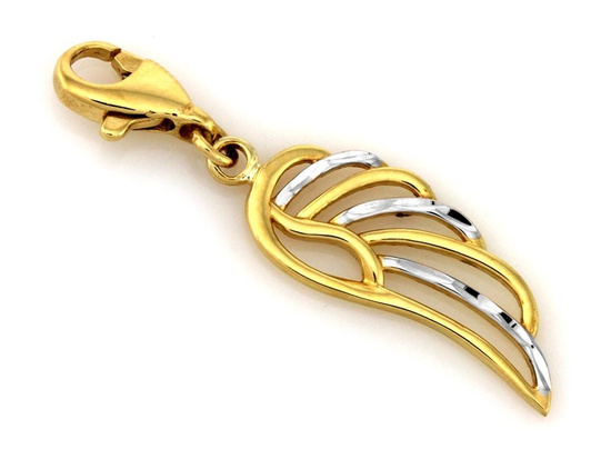 Zawieszka anielskie skrzydło charms do bransoletki w dwóch kolorach złota