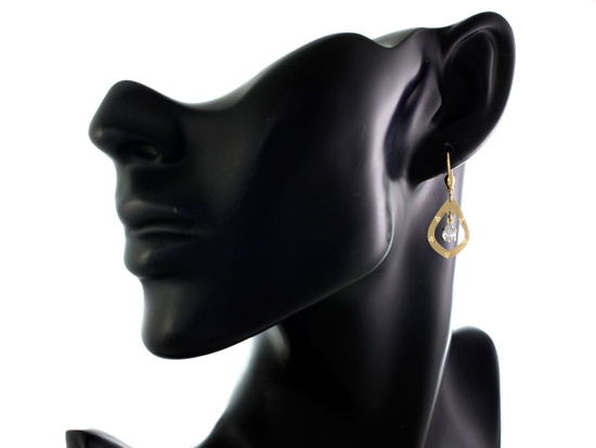 Kolczyki złote wiszące sztywne z cyrkonią