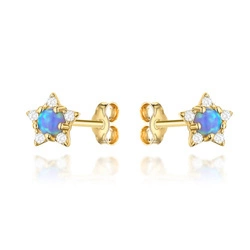 Złote kolczyki 585 z opalitem i cyrkoniami - gwiazdki