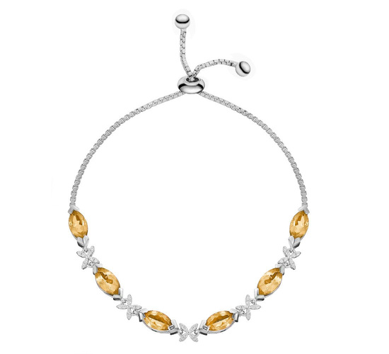 Bransoletka srebrna 925 z 6 naturalnymi cytrynami i diamentowymi cyrkoniami