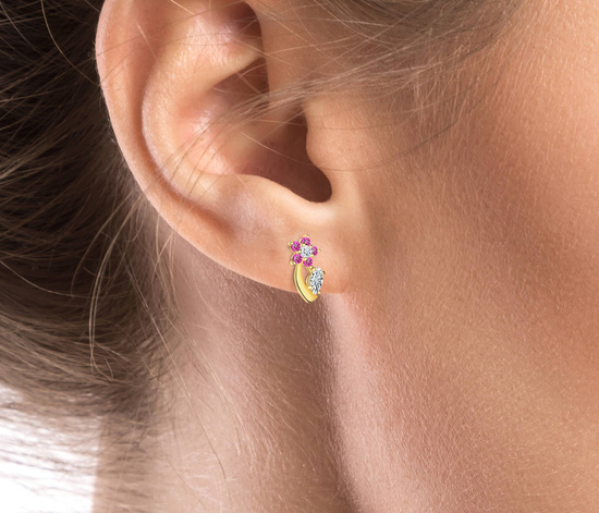 Złote kolczyki 333 dla dziewczynki - kwiatki