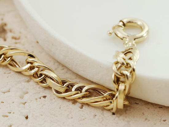 Złota bransoletka gruba z przeplatanych ogniw