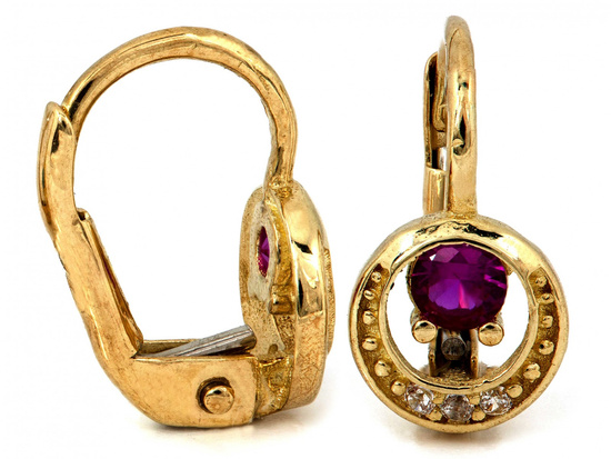 Kolczyki złote angielskie z czerwoną cyrkonią