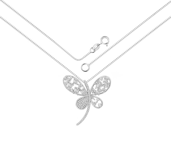 Naszyjnik srebrny 925 z diamentowymi cyrkoniami - motyl