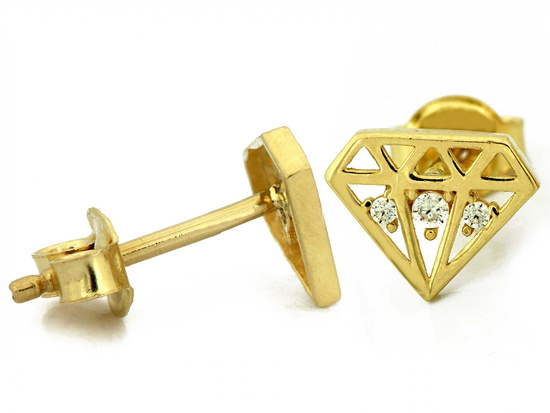Kolczyki złote z diamentem graficznym na sztyfcie
