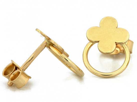 Kolczyki złote na sztyfcie z kółeczkiem i kwiatkiem