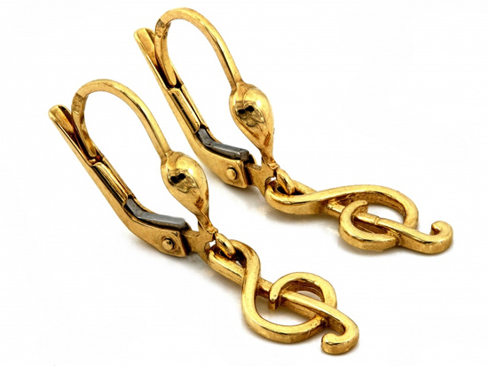 Kolczyki złote wiszące klucz wiolinowy