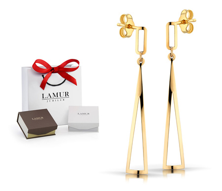 Złote kolczyki 585 nowoczesne trójkąty - wiszące