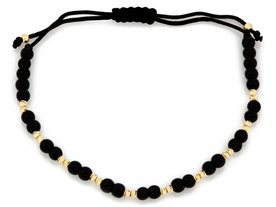 Bransoletka sznurkowa złote i czarne kulki