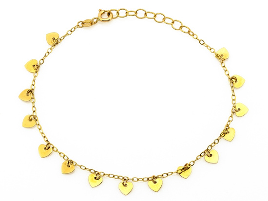 Bransoletka złota łańcuszkowa z wiszącymi sercami