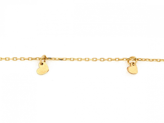 Bransoletka złota na nogę z wiszącymi sercami