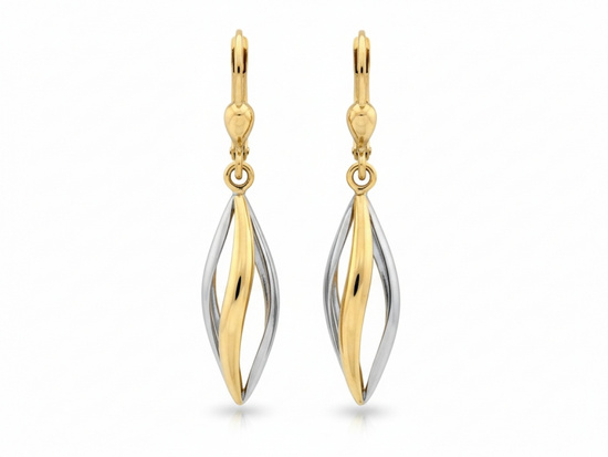 Dwukolorowe złote kolczyki wiszące