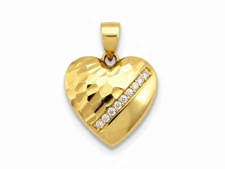 Złote serce wypukła zawieszka zdobione cyrkoniami