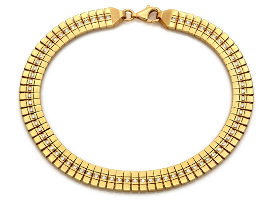 Złota bransoletka z małych kwadracików z cyrkoniami