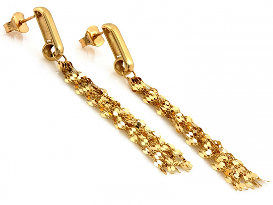 Kolczyki złote długie wiszące z łańcuszków na sztyfcie