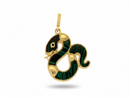 Zawieszka złota wąż z malachitem