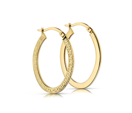 Złote kolczyki 585 owalne koła z greckim wzorem