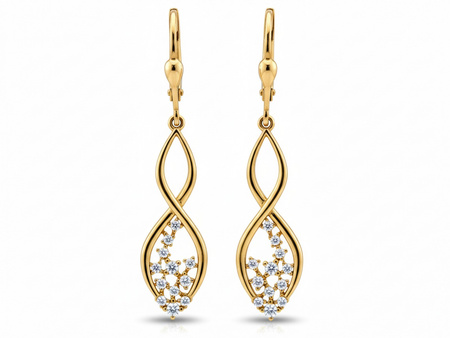 Kolczyki złote długie przeplatane z cyrkoniami