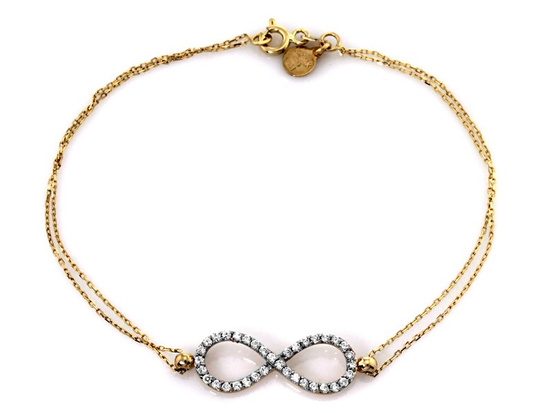 Złota bransoletka podwójny łańcuszek z nieskończonością