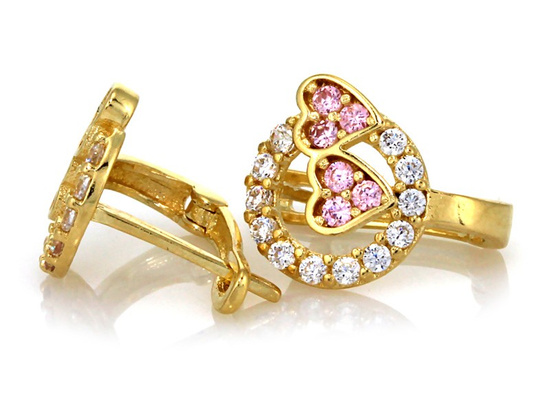 Kolczyki z dwoma różowymi sercami