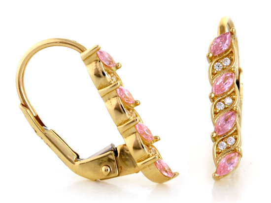 Kolczyki złote z białymi i różowymi cyrkoniami