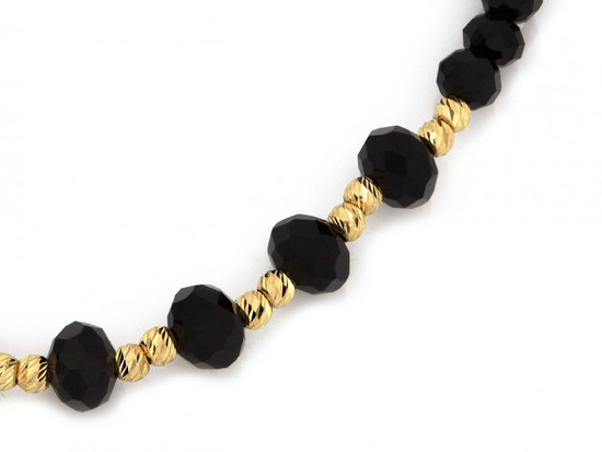 Bransoletka złote kulki i czarne onyksy na czarnym sznurku