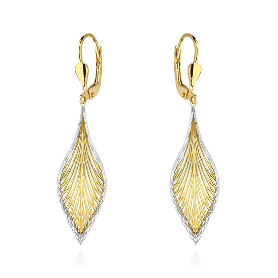 Złote kolczyki 585 listki - wiszące 