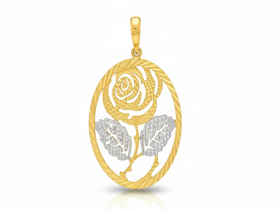 Złota zawieszka z różą dwa kolory złota