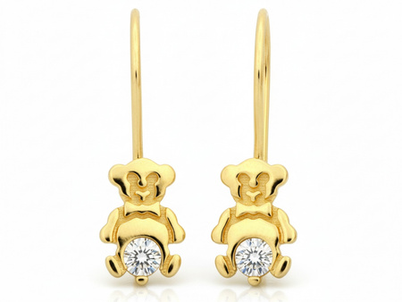 Kolczyki złote z misiem na biglu dla dziewczynki