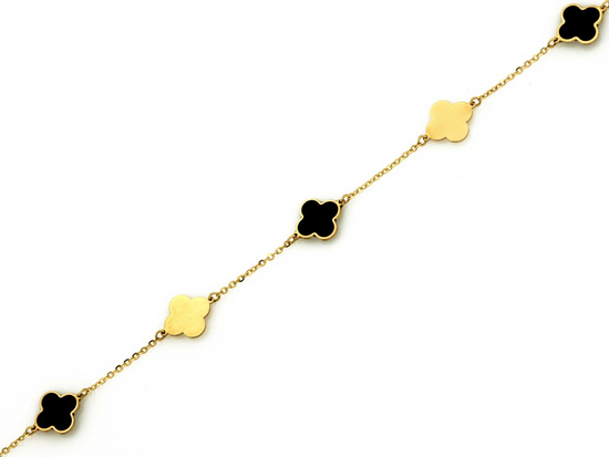 Bransoletka złota łańcuszkowa z kwiatkami z czarną emalią