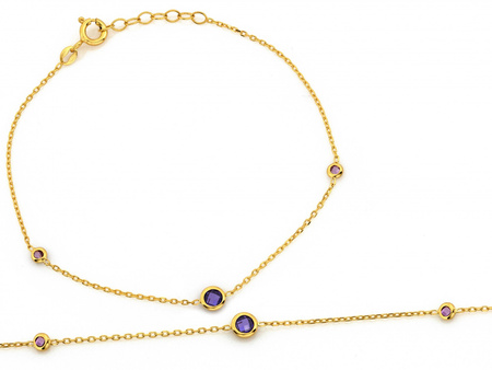 Bransoletka złota z fioletowymi cyrkoniami