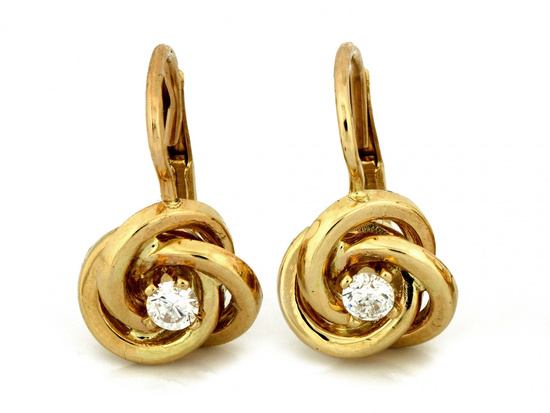 Złote kolczyki angielskie przeplatane z cyrkonią