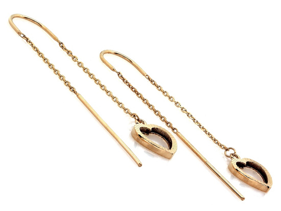 Kolczyki złote długie przeciągane z sercem