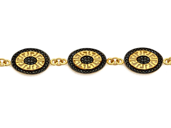 Bransoletka złota duże owalne elementy z czarnymi cyrkoniami