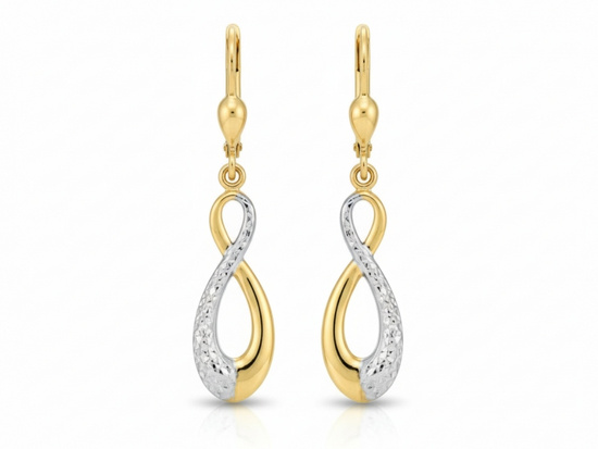 Wiszące złote kolczyki znak nieskończoności