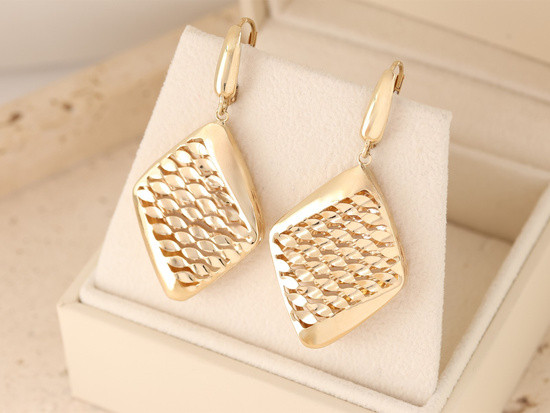 Kolczyki złote duże wiszące dmuchane romby