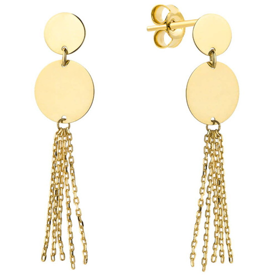 Złote kolczyki 585 nowoczesne koła z łańcuszkami