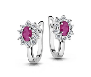 Srebrne kolczyki 925 z naturalnymi rubinami i diamentowymi cyrkoniami - kwiatki