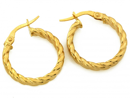 Kolczyki złote koła ozdobne skręcone 21mm