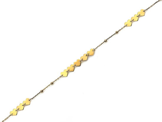 Złota bransoletka z sercami z kuleczkami