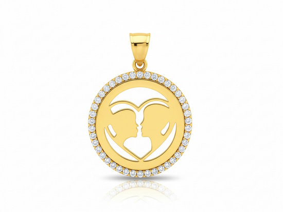 Zawieszka złota okrągła chłopak dziewczyna w sercu