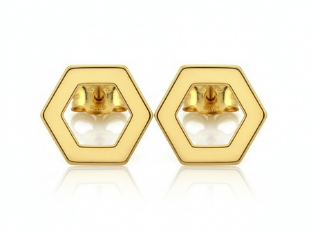 Kolczyki sześcian graficzny złote na sztyfcie