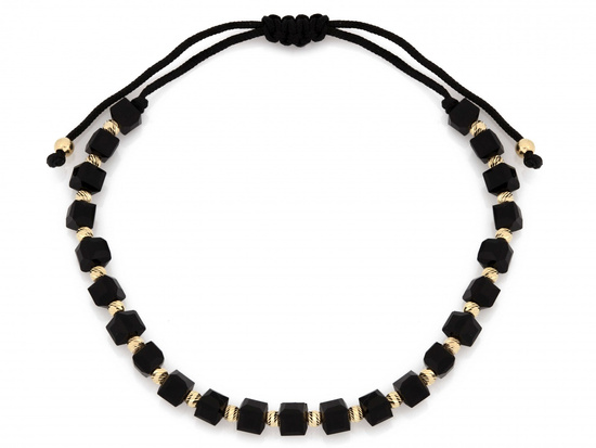 Bransoletka złota czarna sznurkowa ze złotych kulek i czarnych kostek