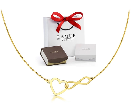 Złoty naszyjnik 585 - serce, nieskończoność