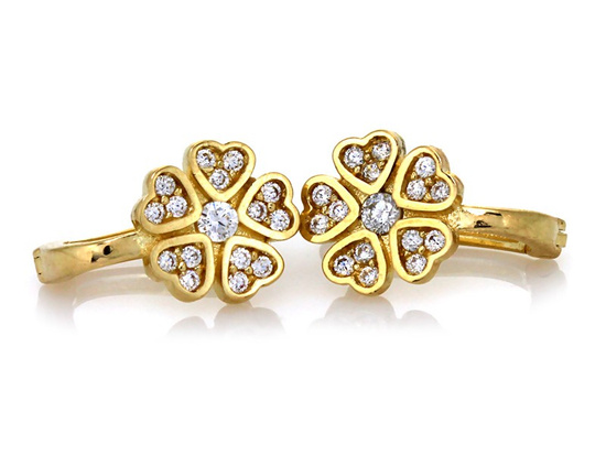 Kolczyki złote dla dziewczynki koniczyna z cyrkonii