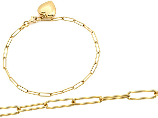 Modna złota bransoletka z dużych ogniw z wiszącym sercem