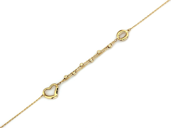 Złota bransoletka z kuleczkami i sercem