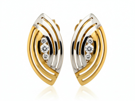 Dwukolorowe złote kolczyki z cyrkoniami